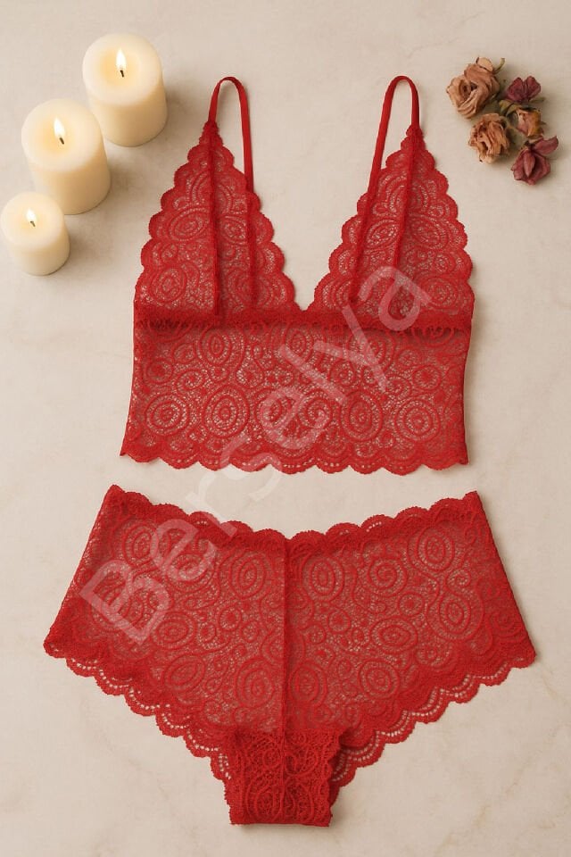 Kadın Kırmızı Dantel Bralet Şort Takımı – Tutkulu Ve Çekici İç Giyim