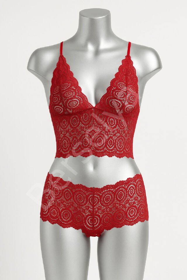 Kadın Kırmızı Dantel Bralet Şort Takımı – Tutkulu Ve Çekici İç Giyim