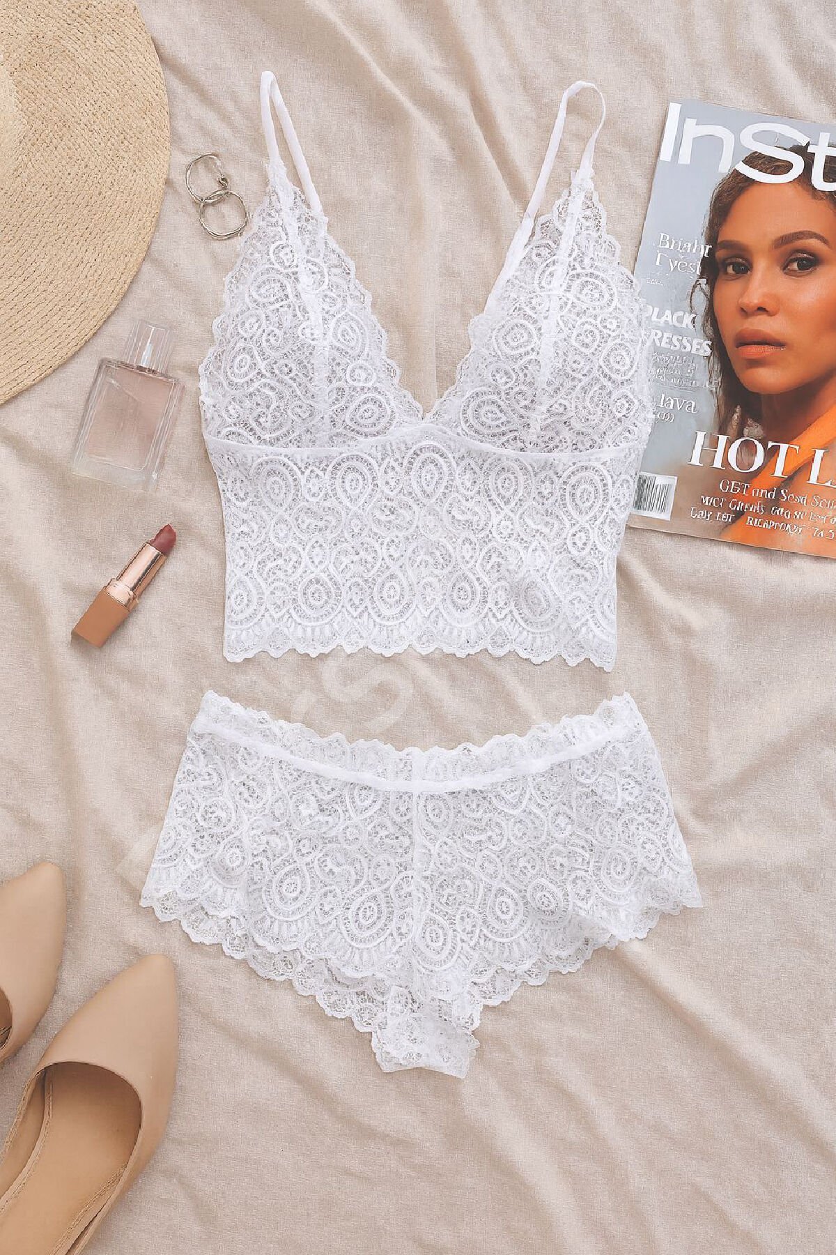 Kadın Beyaz Dantel Bralet Şort Takımı – Romantik Ve Zarif İç Giyim