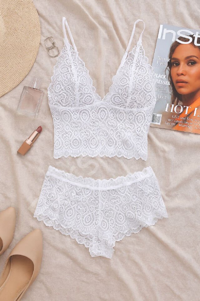 Kadın Beyaz Dantel Bralet Şort Takımı – Romantik Ve Zarif İç Giyim