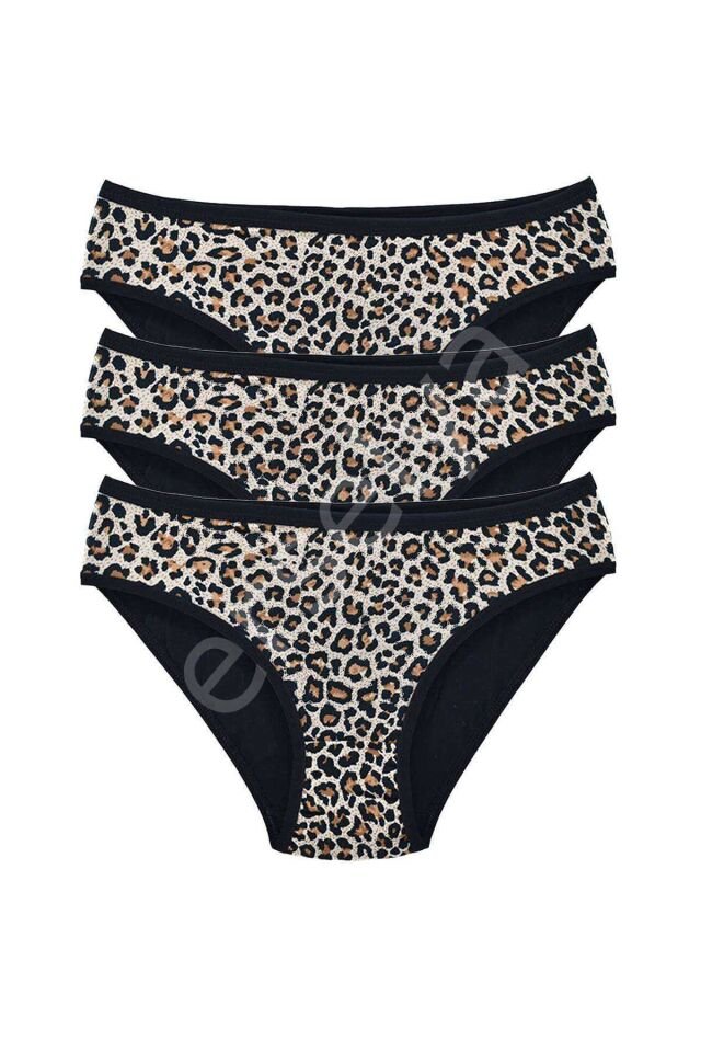 3 Adet Leopar Desenli Likralı Yumuşak Dokulu Kadın Slip Külot M