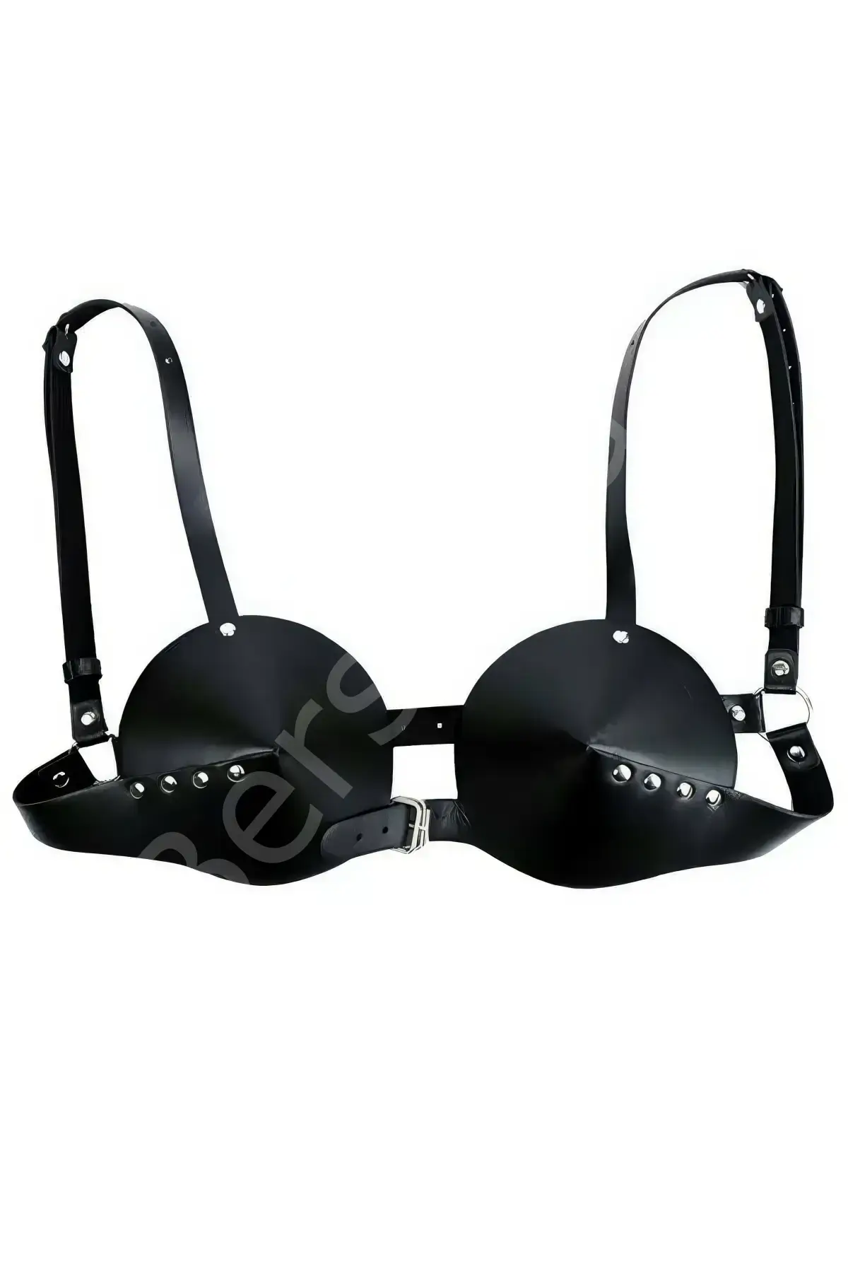 Siyah Göğüs Harness Zımbalı Konik Kaplı Deri - Brf250