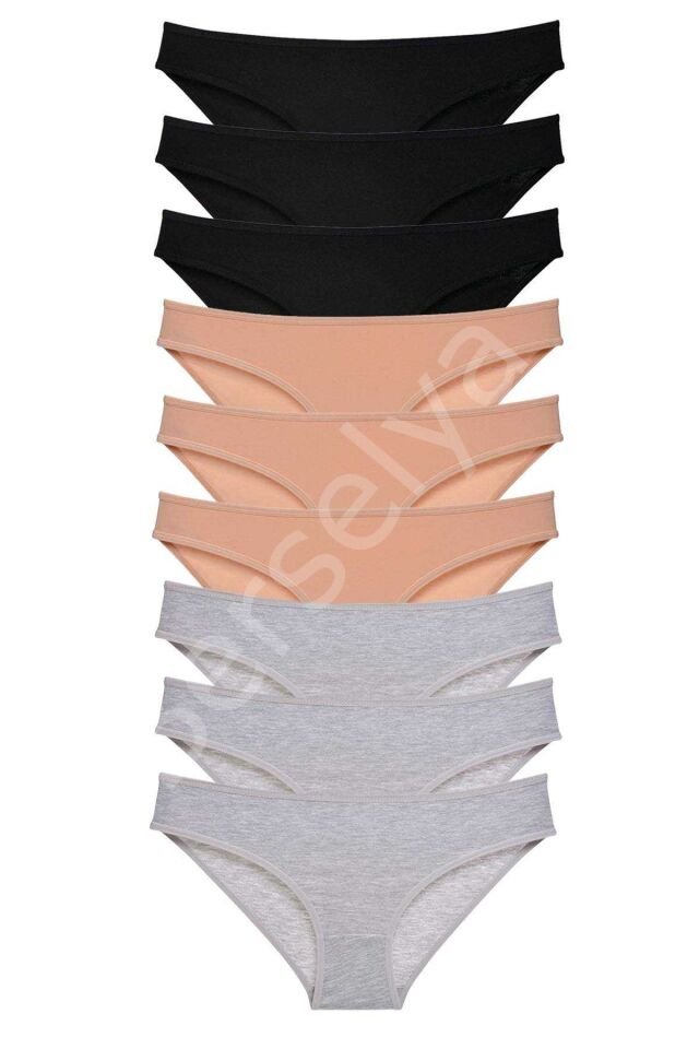 9 adet Süper Eko Set Likralı Kadın Slip Külot Siyah Ten Gri XL