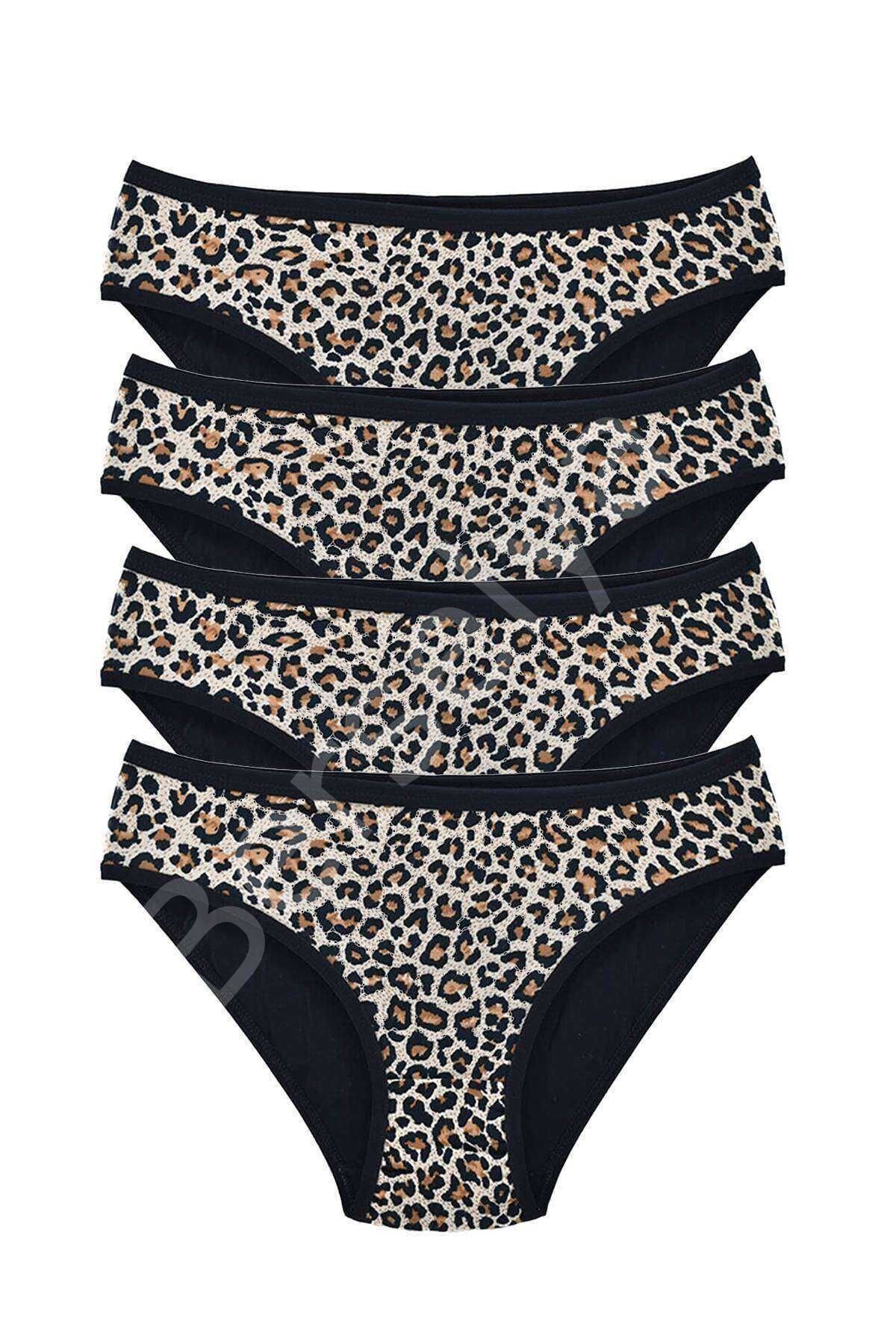 4 Adet Leopar Desenli Likralı Yumuşak Dokulu Kadın Slip Külot S