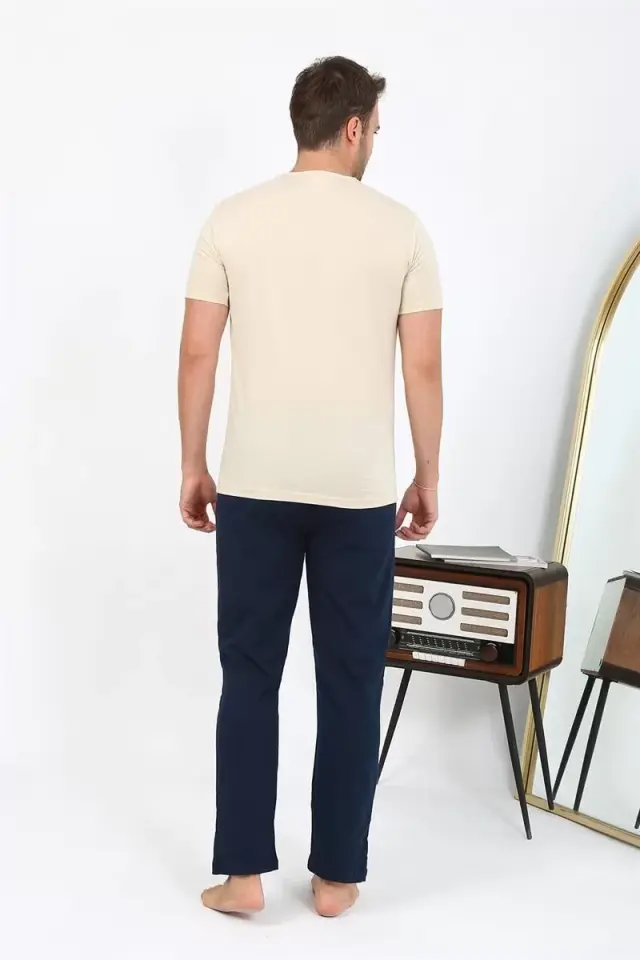 Erkek Kısa Kol Penye Pijama Takımı Krem