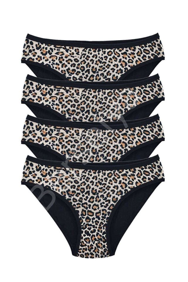 4 Adet Leopar Desenli Likralı Yumuşak Dokulu Kadın Slip Külot M