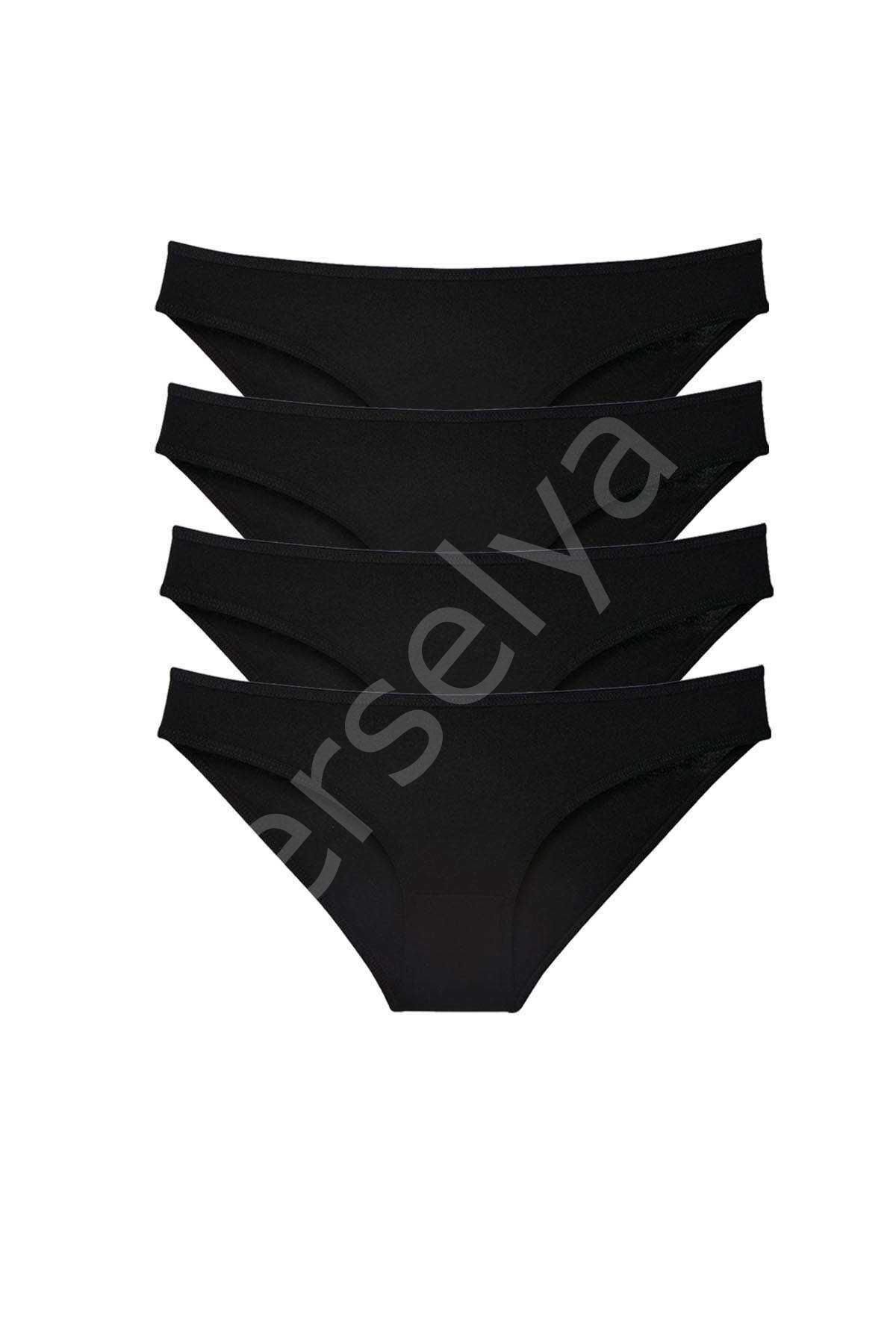 4 Adet Süper Eko Set Likralı Kadın Slip Külot Siyah