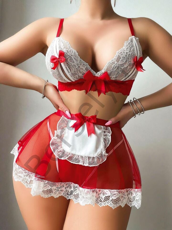 Kırmızı Tül Etekli Fantezi Takım