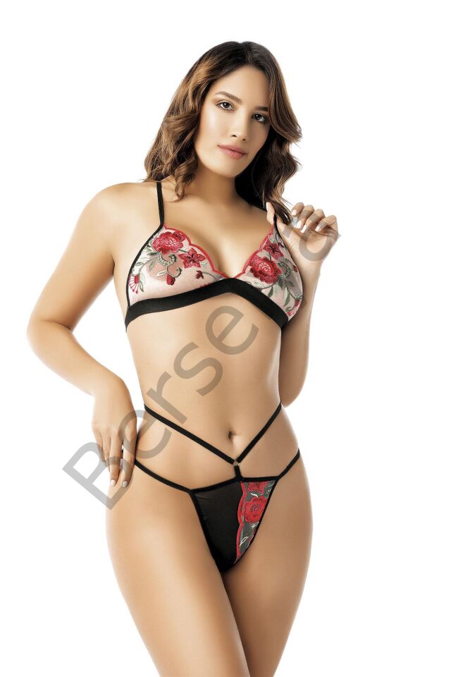 Nakış Detaylı Fantazi Sütyen Tanga String Takımı