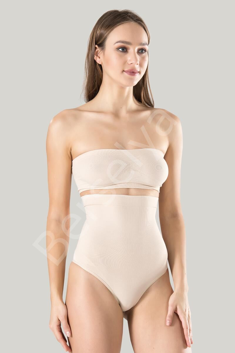 Kadın Ten Dikişsiz Eksta Yüksek Bel Silikon Mideli String 1 Beden Inceltici Külot Korse