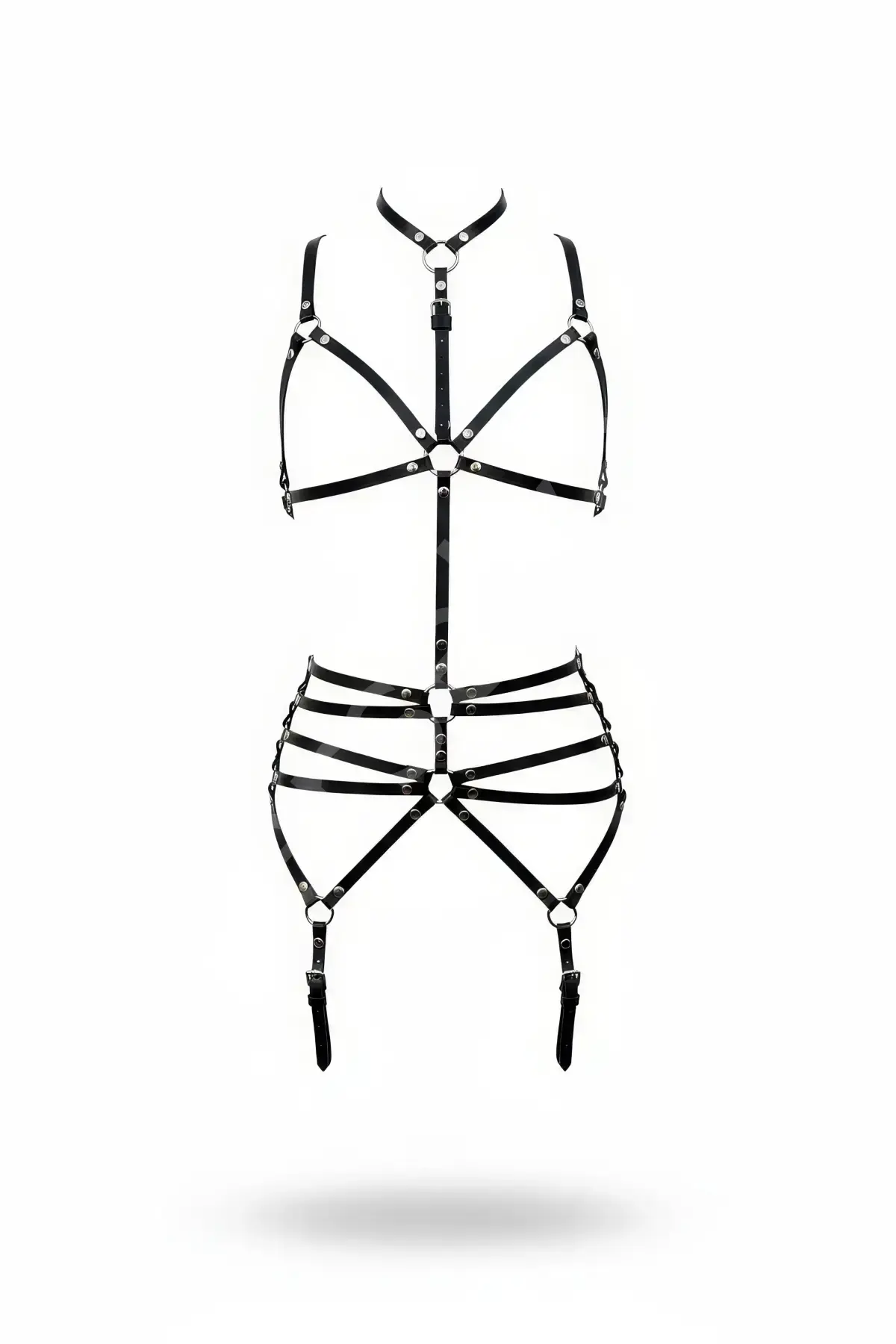Siyah Body Harness Tam Vücut Boyunluklu Metal Halka Detaylı - Brf262