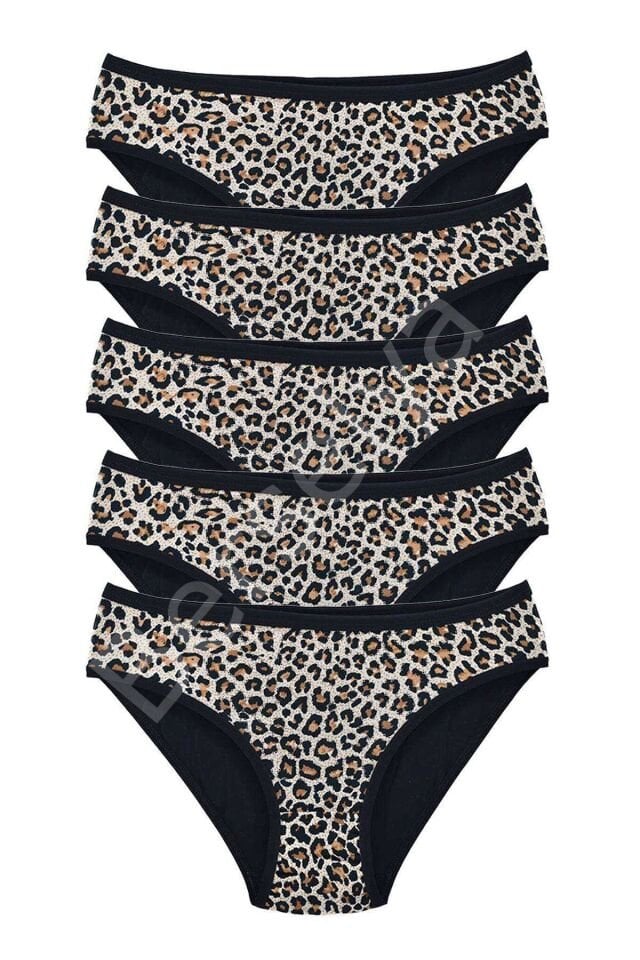 5 Adet Leopar Desenli Likralı Yumuşak Dokulu Kadın Slip Külot M