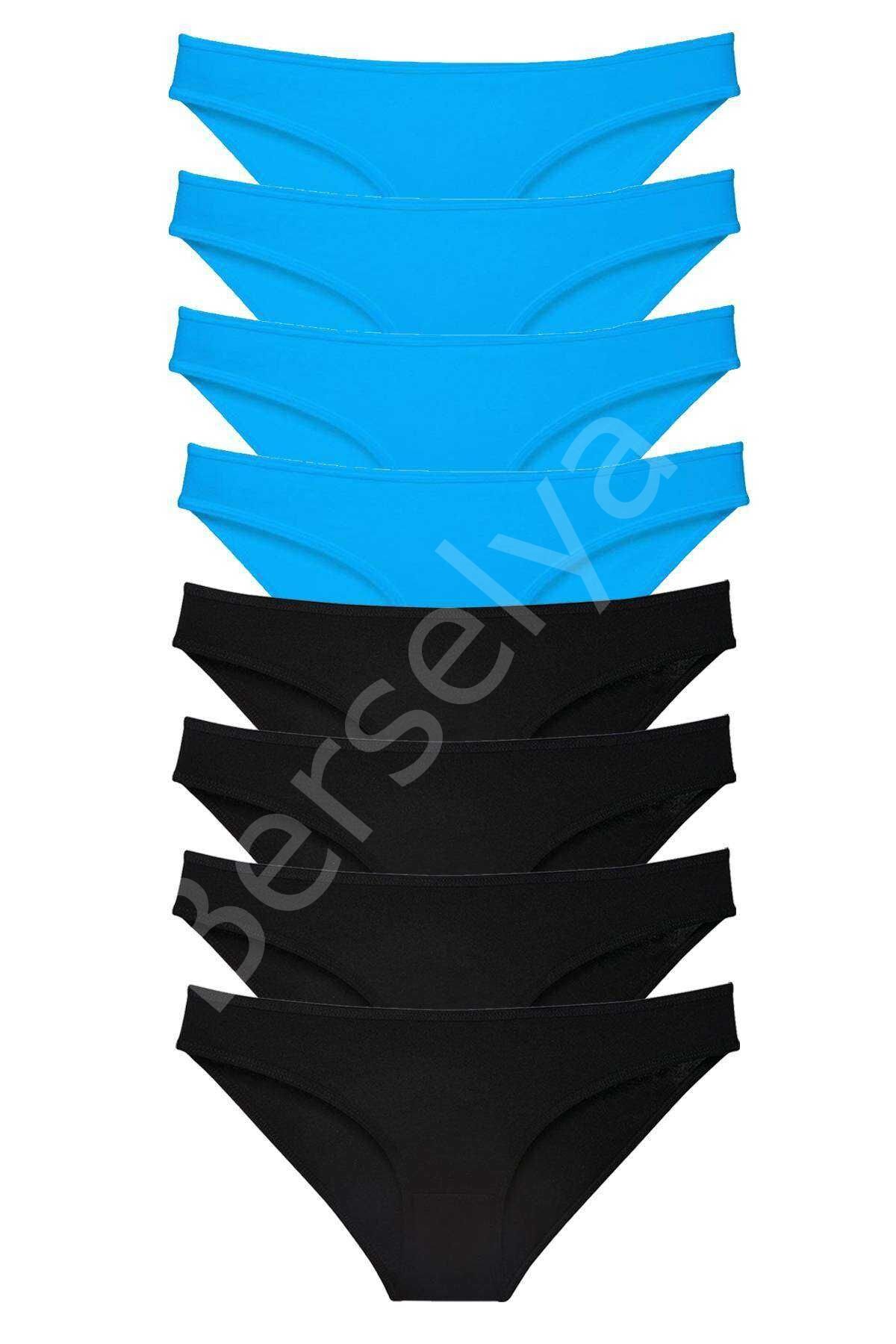 8 Adet Süper Eko Set Likralı Kadın Slip Külot Siyah Ve Mavi