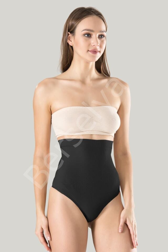 Kadın Ten Dikişsiz Eksta Yüksek Bel Silikon. Mideli String 1 Beden Inceltici Külot Korse