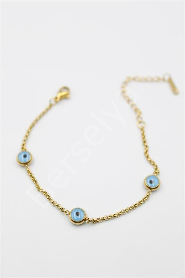 Nazarlı Zincir Çelik Bileklik - Altın