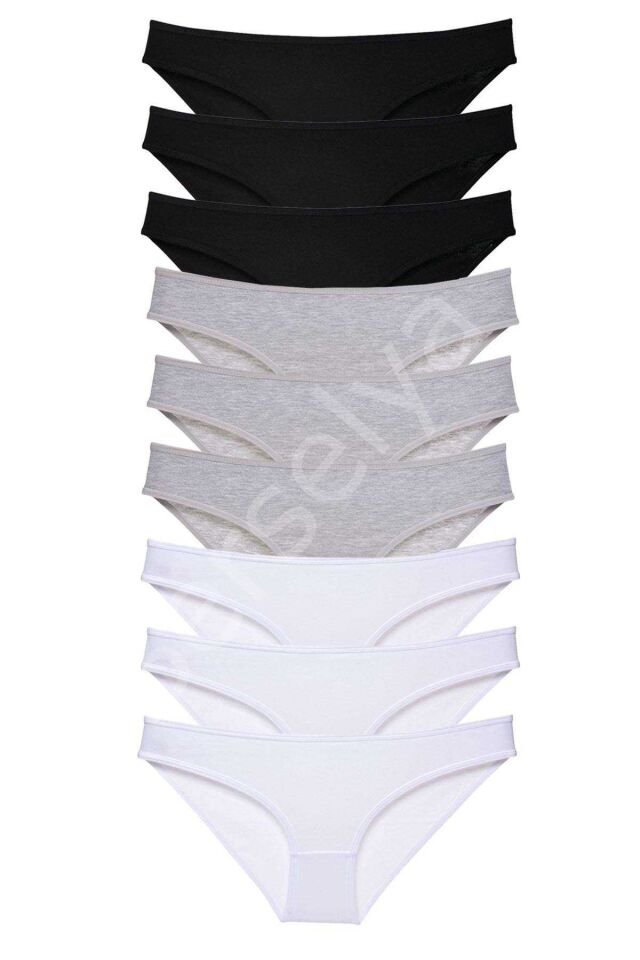 9 adet Süper Eko Set Likralı Kadın Slip Külot Siyah Gri Beyaz S
