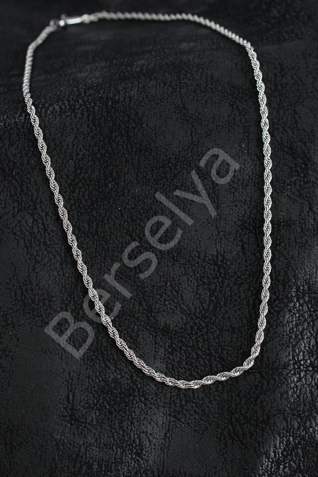 316L Çelik Burgu Zincir Model Gümüş Renk Erkek Kolye