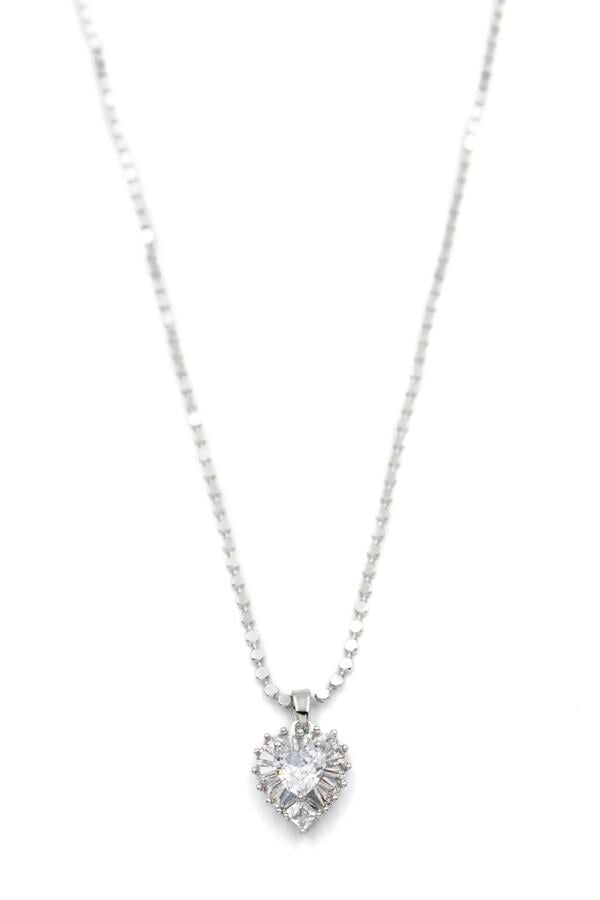 Ezme Zincir Taşlı Kolye - Gümüş