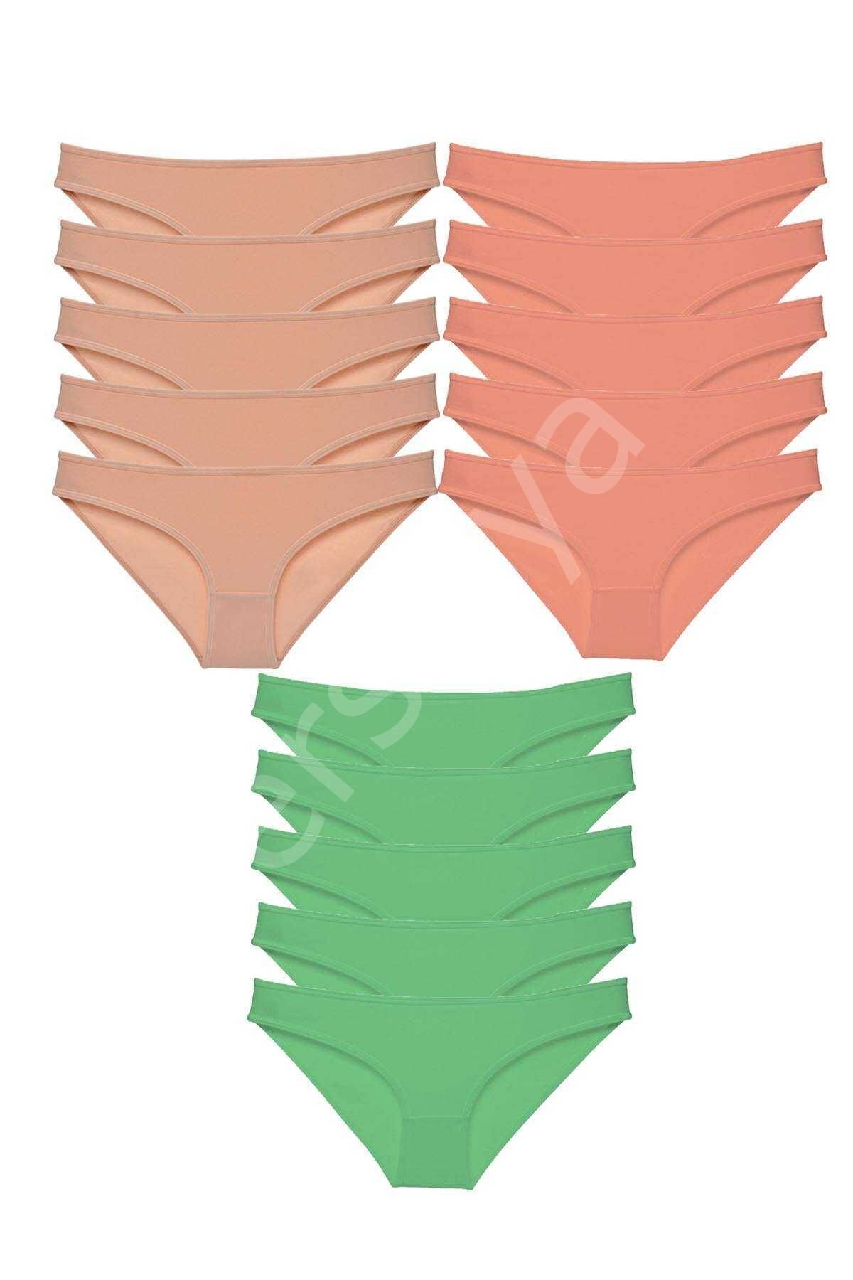 15 Adet Süper Eko Set Likralı Kadın Slip Külot Ten Pudra Yeşil