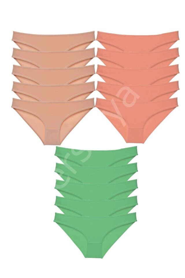 15 Adet Süper Eko Set Likralı Kadın Slip Külot Ten Pudra Yeşil