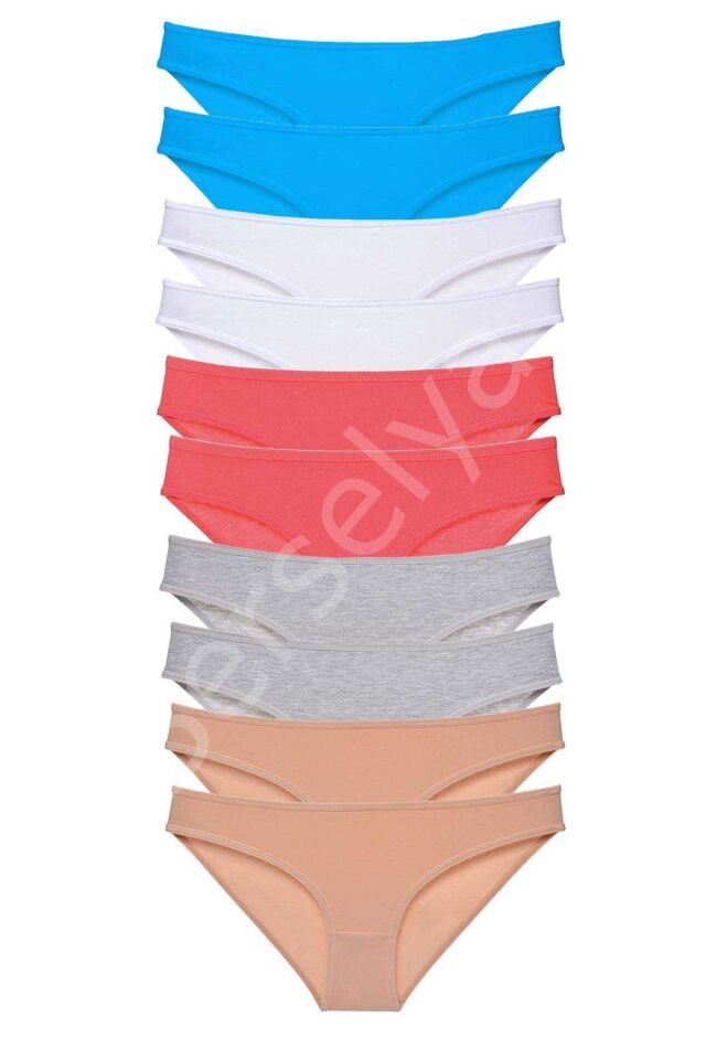 10 adet Süper Eko Set Likralı Kadın Slip Ten Gri Beyaz Fuşya Mavi S