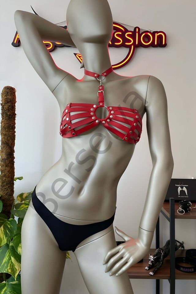 Kırmızı Deri Seksi Sütyen