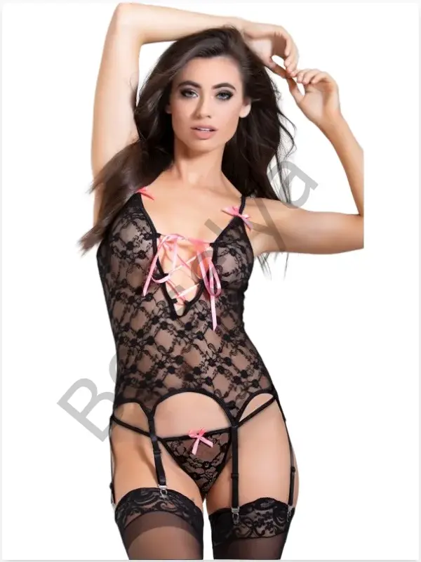 Fantezi Siyah Dantelli Jartiyer Takım Çorapsız!