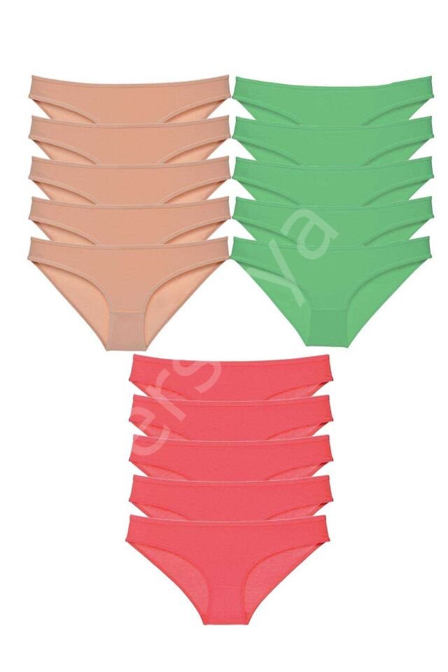 15 Adet Süper Eko Set Likralı Kadın Slip Külot Ten Yeşil Fuşya