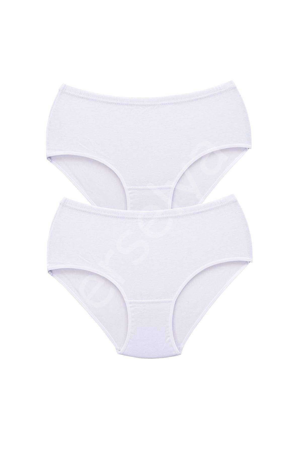 2 Adet Tutku Kadın Yüksek Bel Bato Kalın Lastik Külot Beyaz