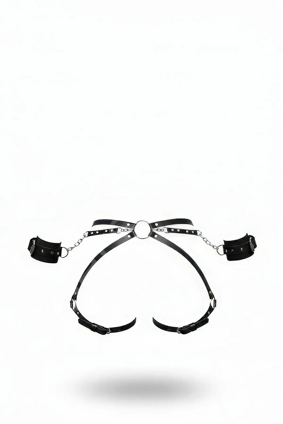 Siyah Harness Takım Zincir Detaylı Bileklik Bağlantılı Deri - Brf270