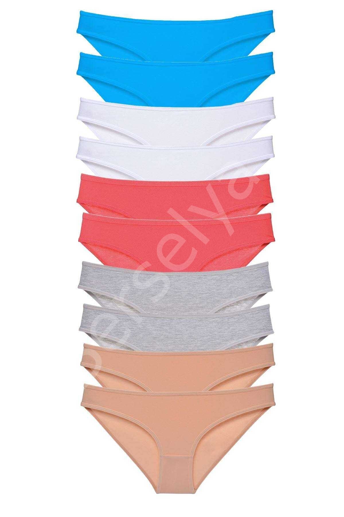 10 adet Süper Eko Set Likralı Kadın Slip Ten Gri Beyaz Fuşya Mavi L