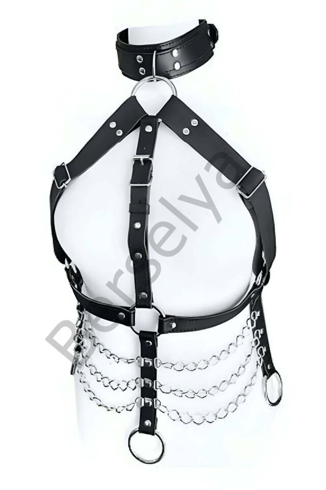 Büyük Beden Zincirli Deri Göğüs Harness - Brf531
