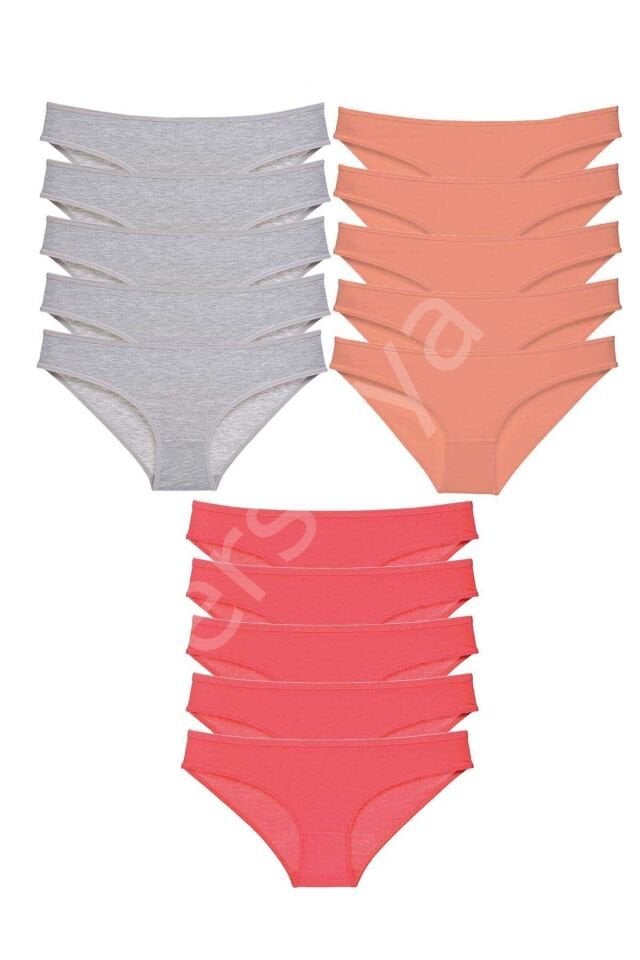 15 Adet Süper Eko Set Likralı Kadın Slip Külot Gri Pudra Fuşya
