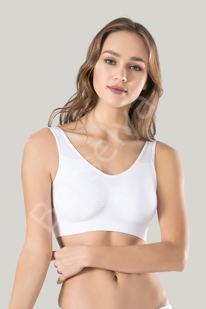 Kadın Beyaz Kalın Askılı Çıkarılabilir Pedli Örme Seamless Dikişsiz Basic Büstiyer