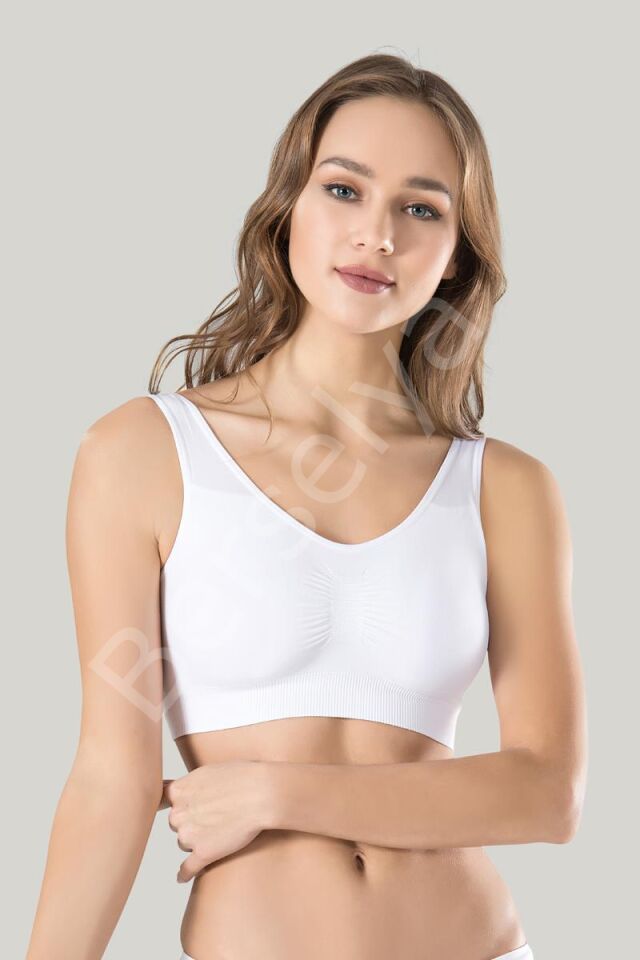 Kadın Beyaz Kalın Askılı Çıkarılabilir Pedli Örme Seamless Dikişsiz Basic Büstiyer
