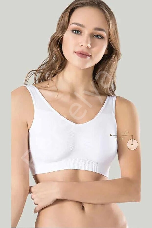 Kadın Beyaz Kalın Askılı Çıkarılabilir Pedli Örme Seamless Dikişsiz Basic Büstiyer