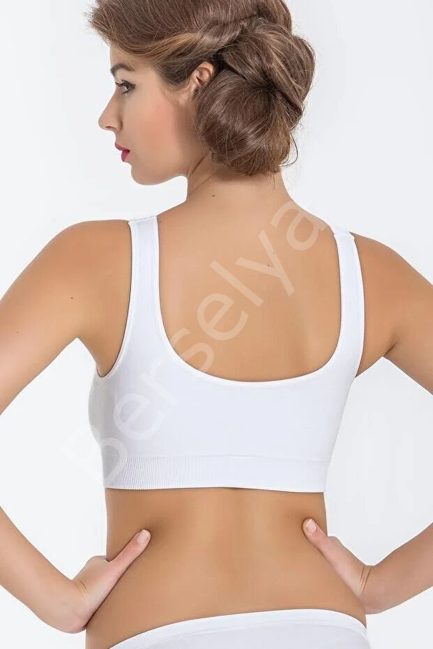 Kadın Beyaz Kalın Askılı Çıkarılabilir Pedli Örme Seamless Dikişsiz Basic Büstiyer