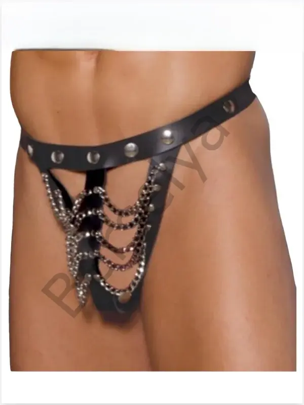 Fantezi Deri Zincirli Erkek Tanga İç Çamaşırı