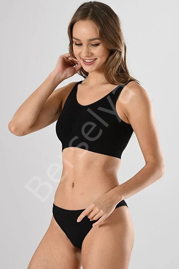 Kadın Siyah Kalın Askılı Çıkarılabilir Pedli Örme Seamless Dikişsiz Basic Büstiyer