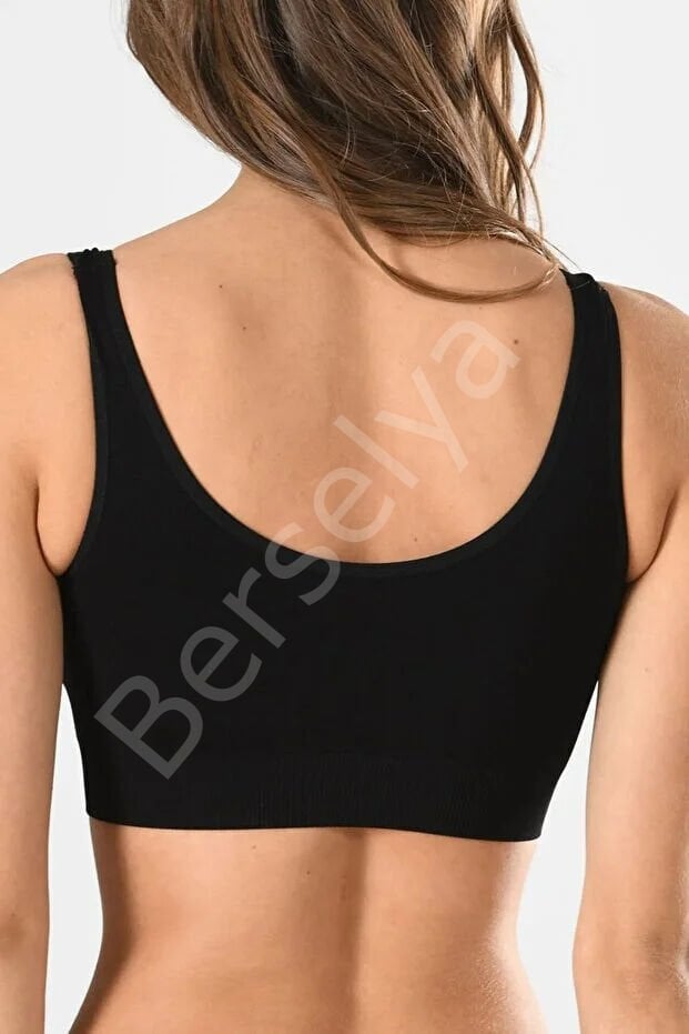 Kadın Siyah Kalın Askılı Çıkarılabilir Pedli Örme Seamless Dikişsiz Basic Büstiyer