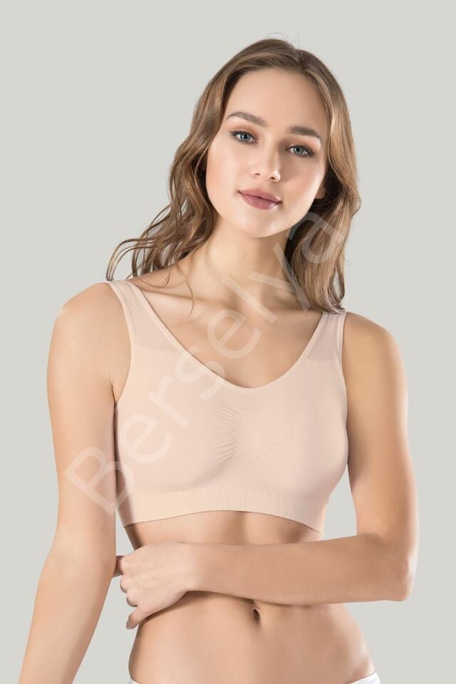 Kadın Gri Kalın Askılı Çıkarılabilir Pedli Örme Seamless Dikişsiz Basic Büstiyer