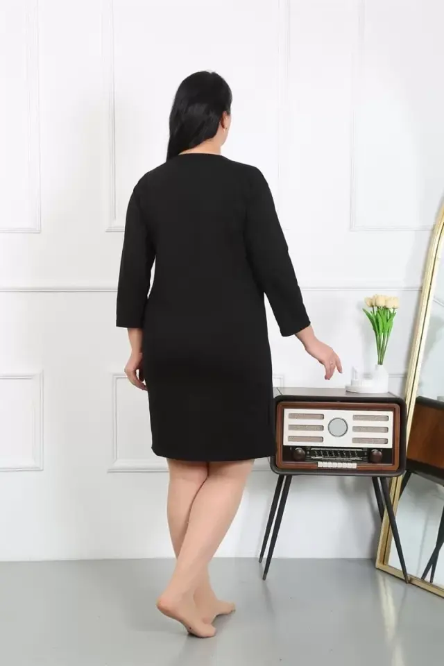 Kadın Büyük Beden Penye Gecelik Ev Elbisesi Siyah