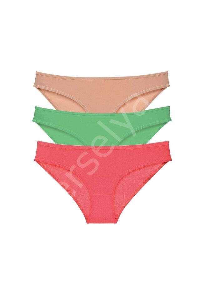 3 adet Süper Eko Set Likralı Kadın Slip Külot Ten Yeşil Fuşya