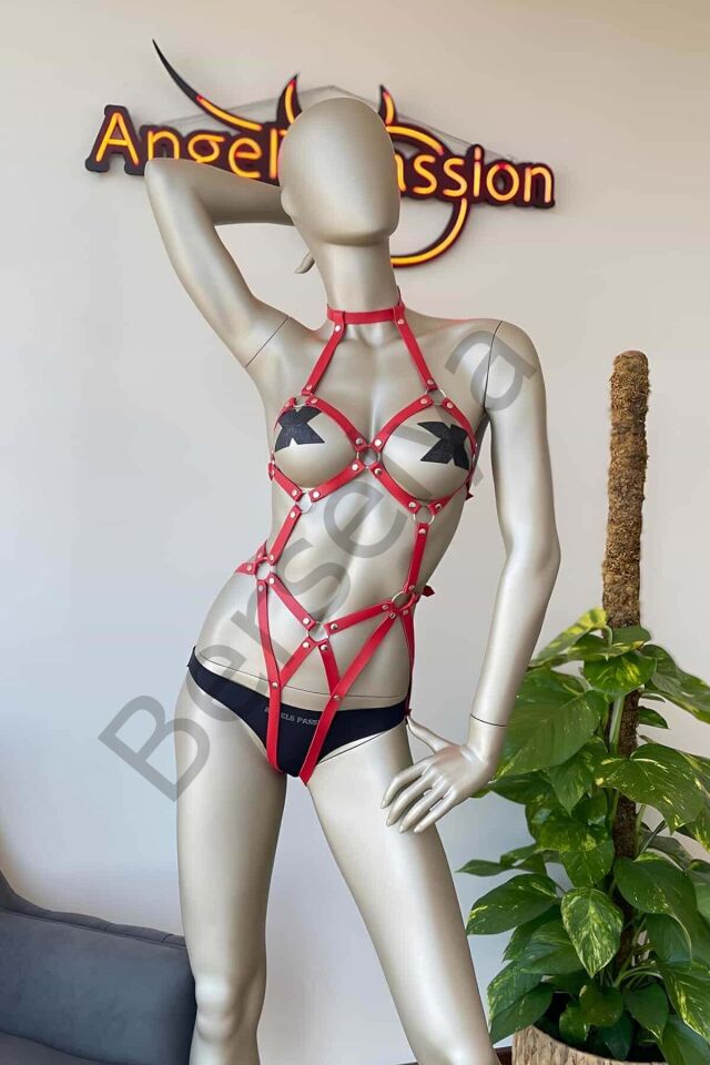 Kırmızı Deri Dansçı Özel Harness