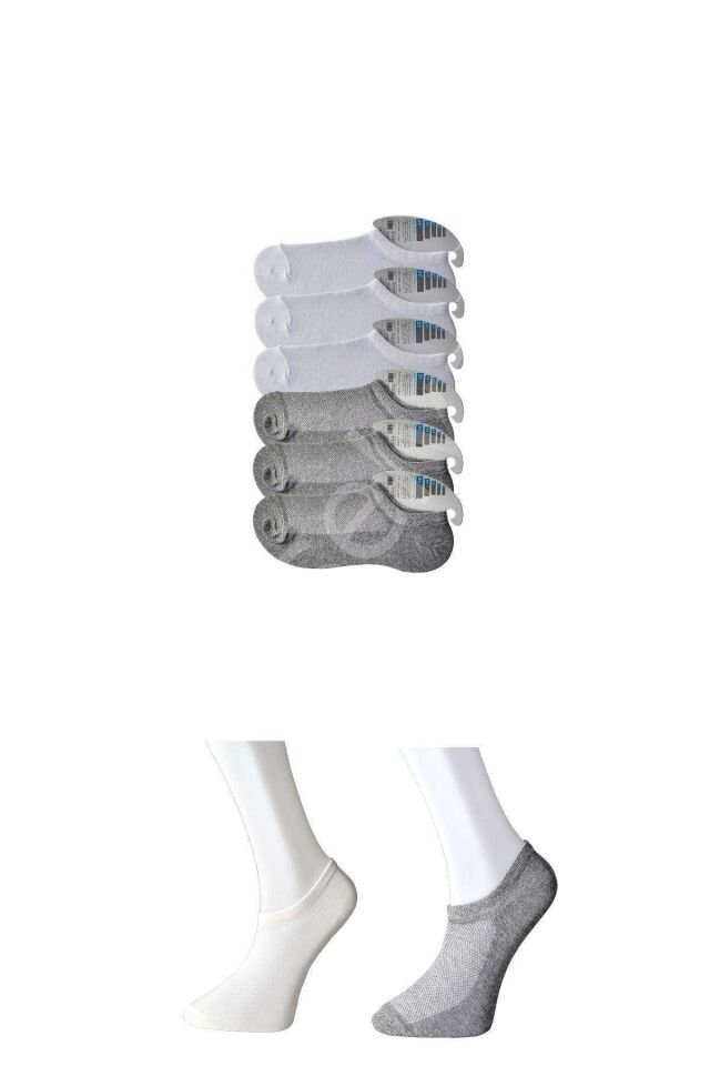 Gri Ve Beyaz Erkek  Görünmez Çorap 6 Çift