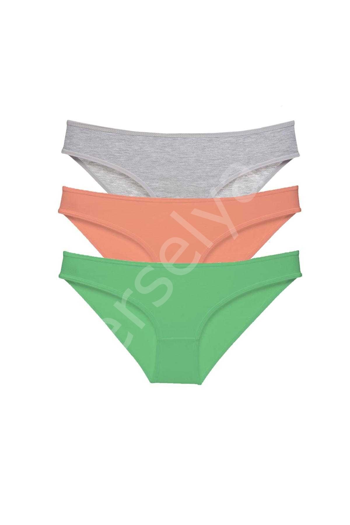 3 adet Süper Eko Set Likralı Kadın Slip Külot Gri Pudra Yeşil