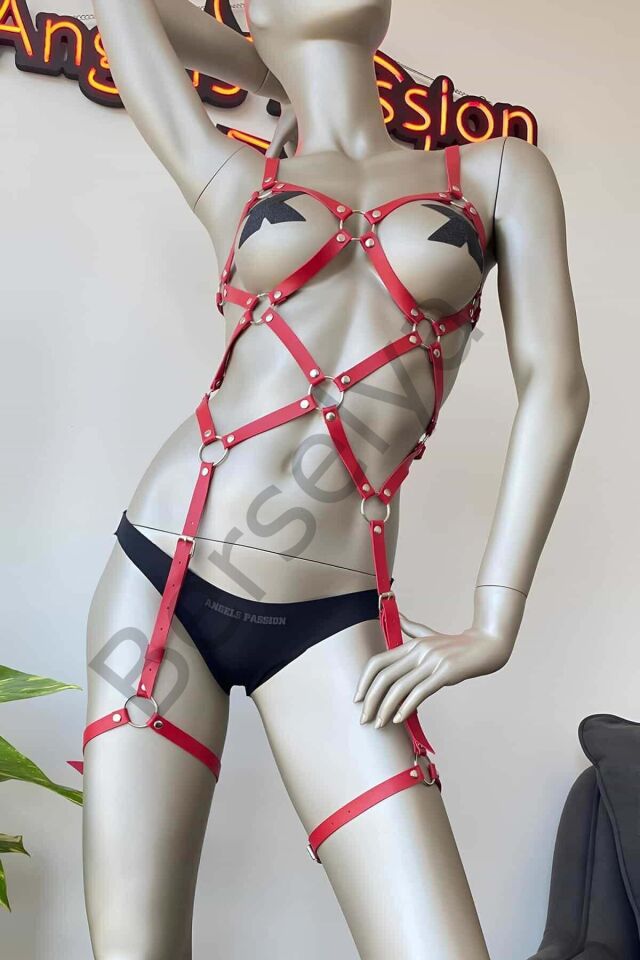 Kırmızı Deri Vücut Harness