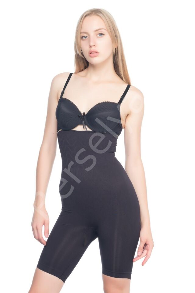 Siyah Mı Emay 2074 Yüksek Bel Desenli Double Uzun Paça Korse