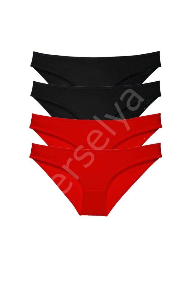 4 adet Süper Eko Set Likralı Kadın Slip Külot Siyah Kırmızı