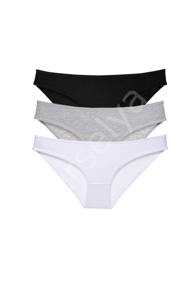 3 Adet Süper Eko Set Likralı Kadın Slip Külot Siyah Gri Beyaz